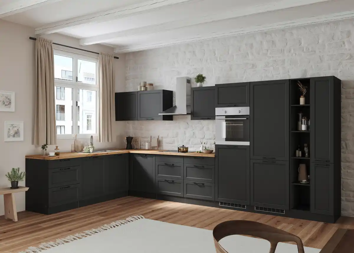 Bild 1 von Eckküche Meran mit Geräten ca. 240x420 cm Grau/Eiche, Grau, Eiche Wotan