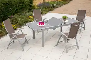 Gartengarnitur 5-tlg. Carrara Metall/Textil/Glas, Silberfarben, Taupe