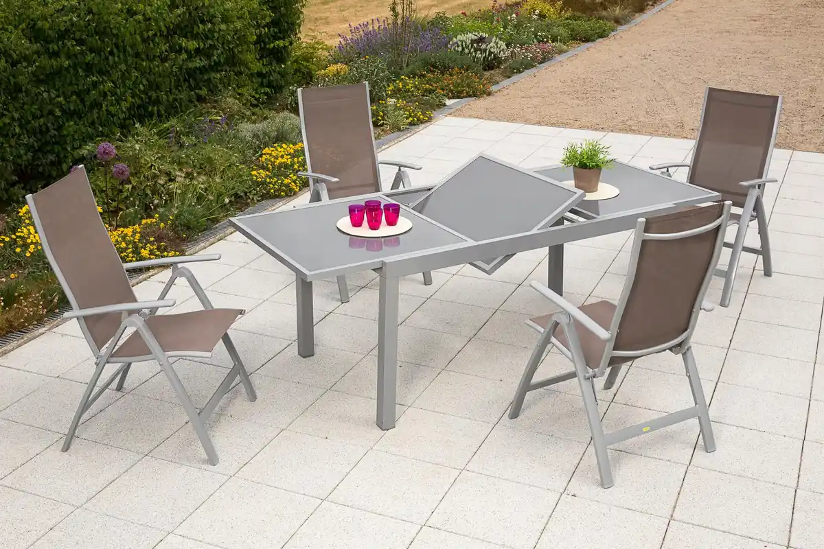 Bild 1 von Gartengarnitur 5-tlg. Carrara Metall/Textil/Glas, Silberfarben, Taupe