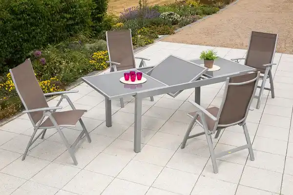 Bild 1 von Gartengarnitur 5-tlg. Carrara Metall/Textil/Glas, Silberfarben, Taupe