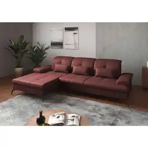 Sit & More Ecksofa, Rotbraun, Textil, Leder, Kombination Echtleder/Stoff, Nappaleder, 4,5-Sitzer, Ottomane links, L-Form, 279x185 cm, Goldenes M, Made in Europe, DGM-Klimapakt, Schlafen auf Sitzhöhe