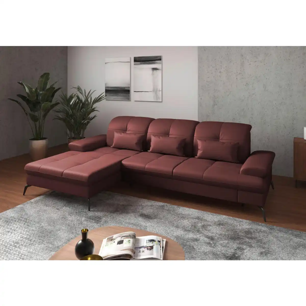 Bild 1 von Sit & More Ecksofa, Rotbraun, Textil, Leder, Kombination Echtleder/Stoff, Nappaleder, 4,5-Sitzer, Ottomane links, L-Form, 279x185 cm, Goldenes M, Made in Europe, DGM-Klimapakt, Schlafen auf Sitzhöhe