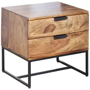 Mid.you Nachttisch, Sheesham, Metall, Sheesham, massiv, 2 Schubladen, rechteckig, eckig, 50x51x40 cm, Stauraum, Wohnzimmer, Wohnzimmertische, Beistelltische