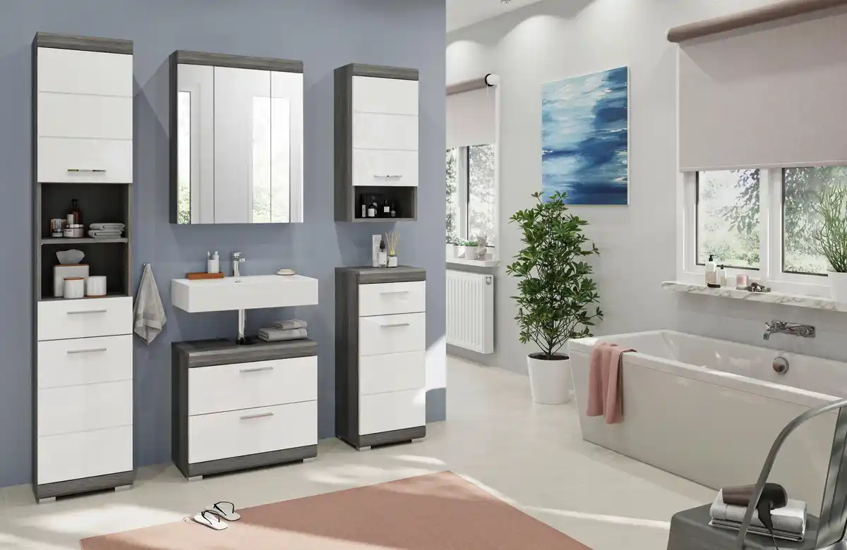 Bild 1 von Badezimmer Scout 2-tlg. ca. 60 cm Anthrazit/Weiß, Grau, Weiß Hochglanz