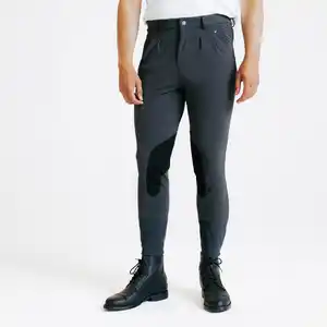 Reithose 500 Kniebesatz Kunstleder Herren dunkelgrau