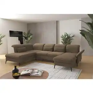 Sit & More Wohnlandschaft, Hellbraun, Textil, 7-Sitzer, Ottomane links, U-Form, 359x231 cm, Goldenes M, Oeko-Tex® Standard 100, Made in Europe, DGM-Klimapakt, Rücken echt, Armteil rechts, Wohnzimme
