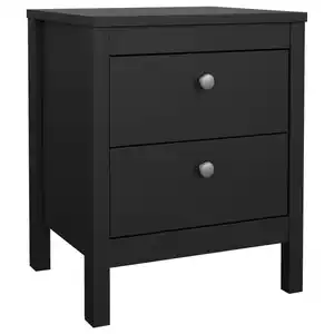 Mid.you Nachtschrank, Schwarz, Metall, Leder, 2 Schubladen, 43.8x54.1x38.4 cm, FSC Mix, Made in Denmark, Schlafzimmer, Nachttische