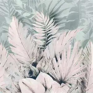 Xora Vliestapete, Rosa, Türkis, Weiß, Sträucher, 250x250 cm, Fsc, Tapeten & Wandverkleidungen, Vliestapeten
