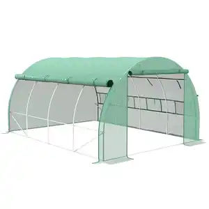 Outsunny Foliengewächshaus Polytunnel 3,97 x 3 x 2 m Abdeckungen aufrollbar Grün