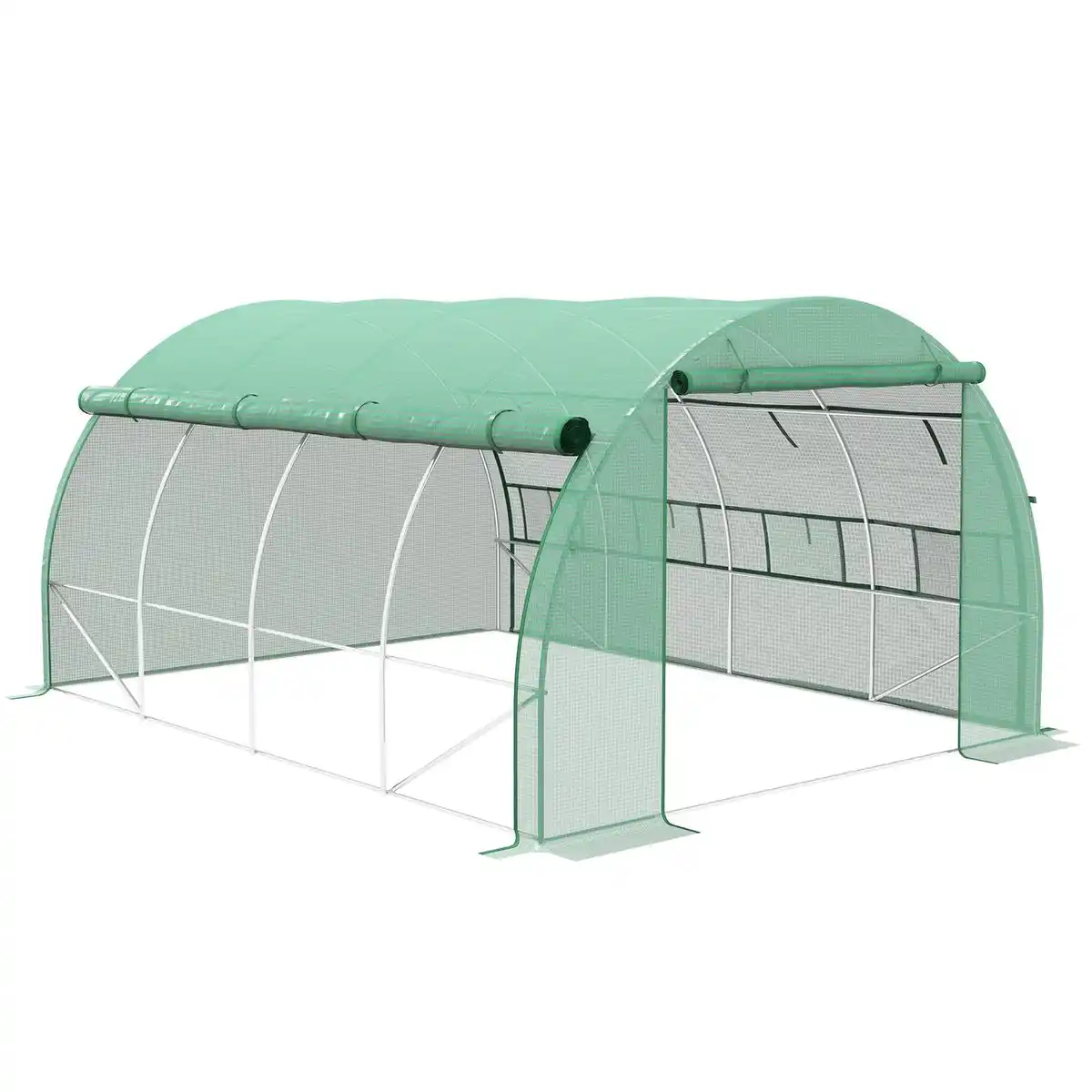 Bild 1 von Outsunny Foliengewächshaus Polytunnel 3,97 x 3 x 2 m Abdeckungen aufrollbar Grün
