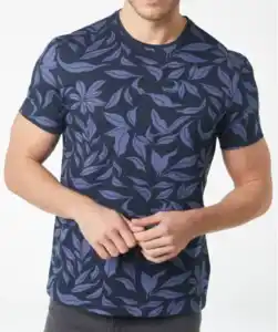 T-Shirt Blätter, dunkelblau gemustert