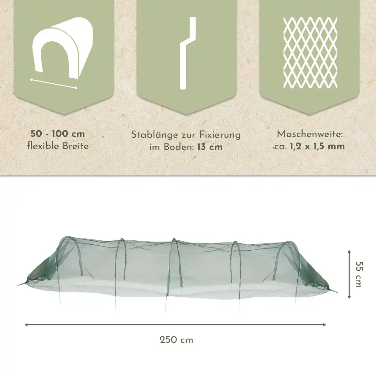 Bild 2 von Pflanztunnel 2er Set mit Metallbögen, Gartentunnel 250x60x55cm, Netztunnel