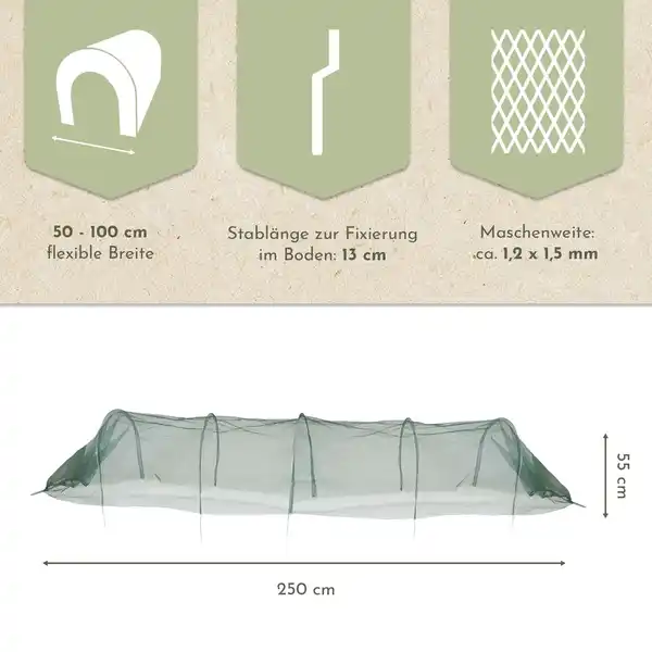 Bild 2 von Pflanztunnel 2er Set mit Metallbögen, Gartentunnel 250x60x55cm, Netztunnel