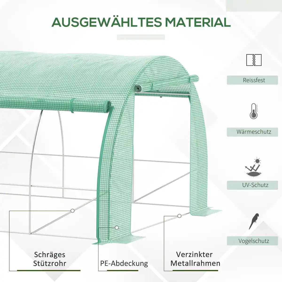 Bild 4 von Outsunny Foliengewächshaus Polytunnel 3,97 x 3 x 2 m Abdeckungen aufrollbar Grün