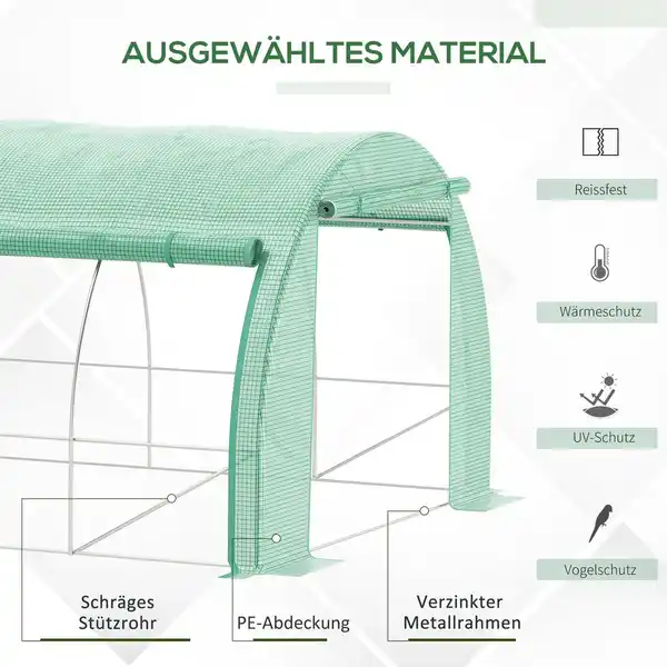 Bild 4 von Outsunny Foliengewächshaus Polytunnel 3,97 x 3 x 2 m Abdeckungen aufrollbar Grün