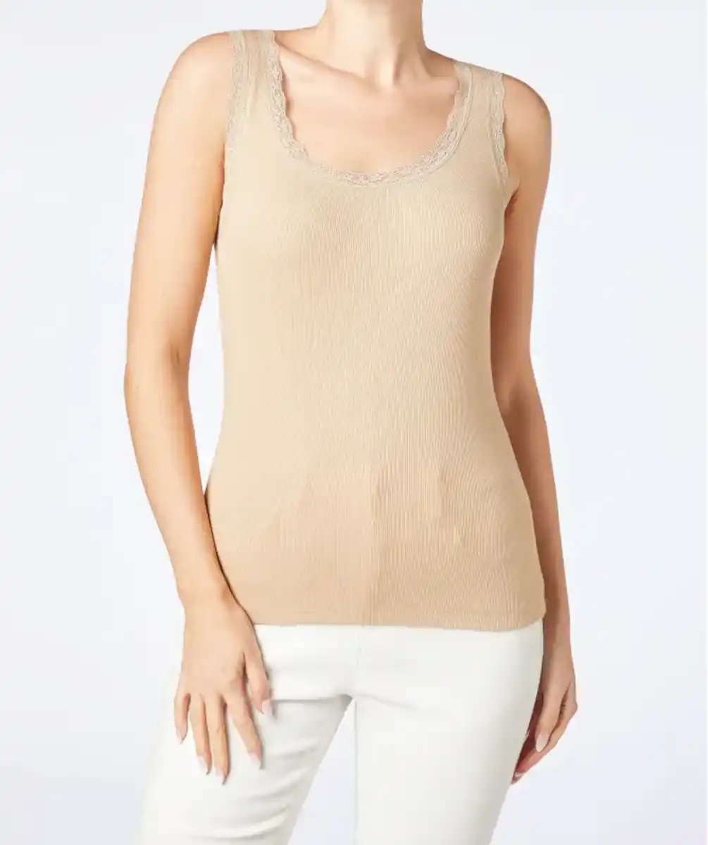 Bild 1 von Tanktop mit Spitzendetails, naturfarben