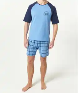 Kurzer Pyjama, blau melange