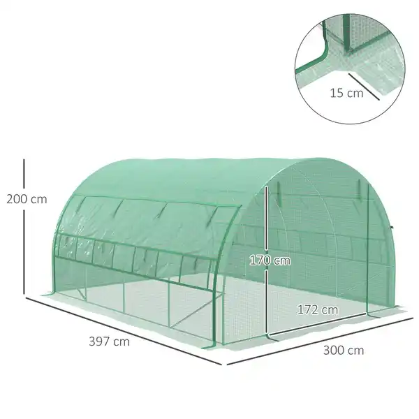 Bild 3 von Outsunny Foliengewächshaus Polytunnel 3,97 x 3 x 2 m Abdeckungen aufrollbar Grün