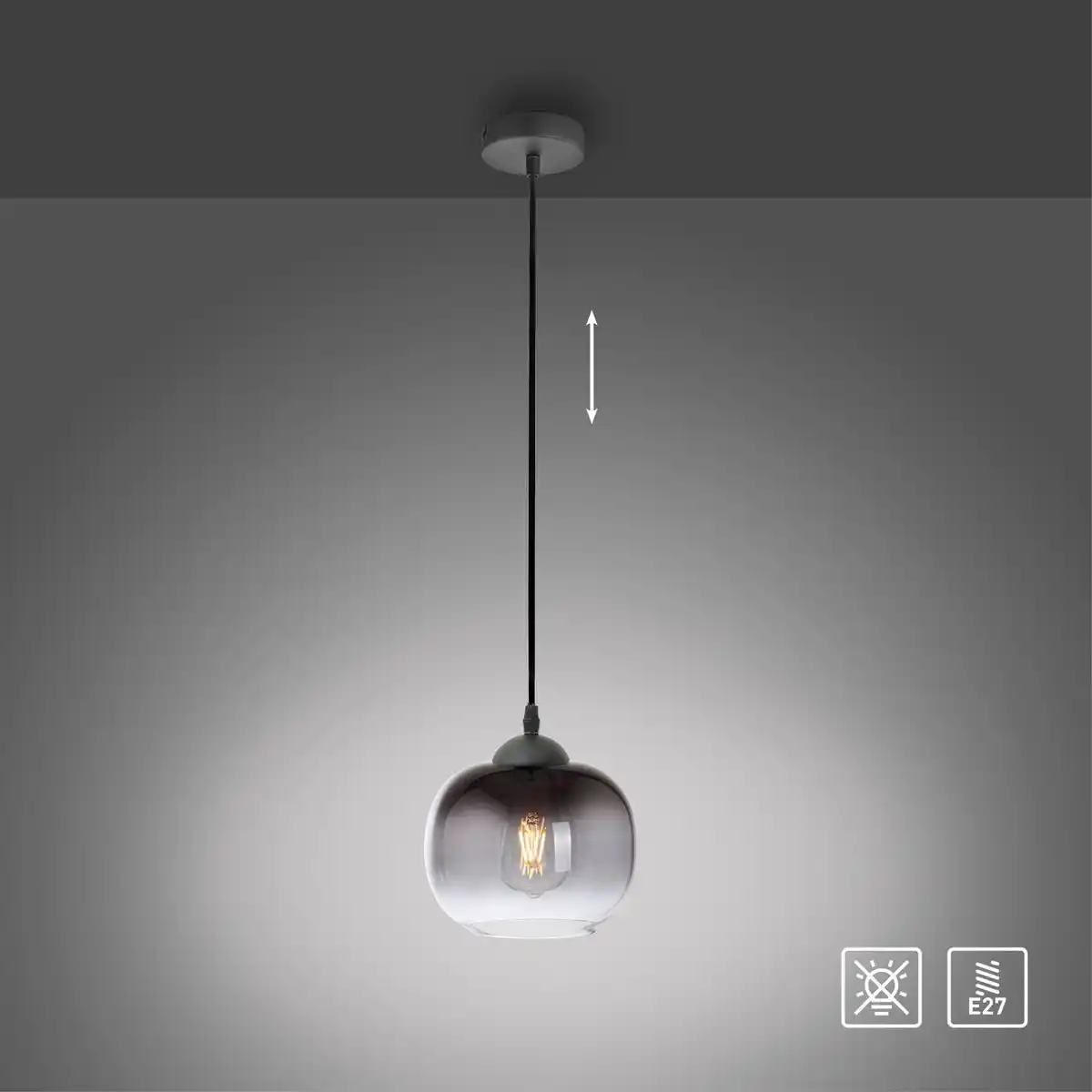 Bild 1 von Pendelleuchte ZEA, 1x E27/25 Watt max., Glas in Rauchfarben, Schwarz