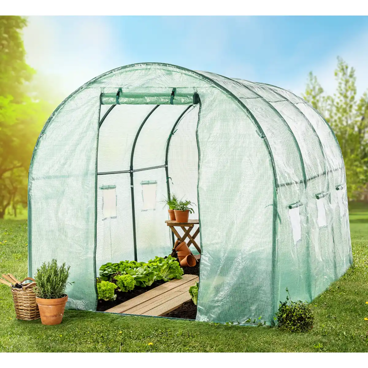 Bild 1 von Foliengewächshaus,Tomatengewächshaus,Tunnelgewächshaus mit 6 Fenstern und einer Tür ca.300x200x200cm