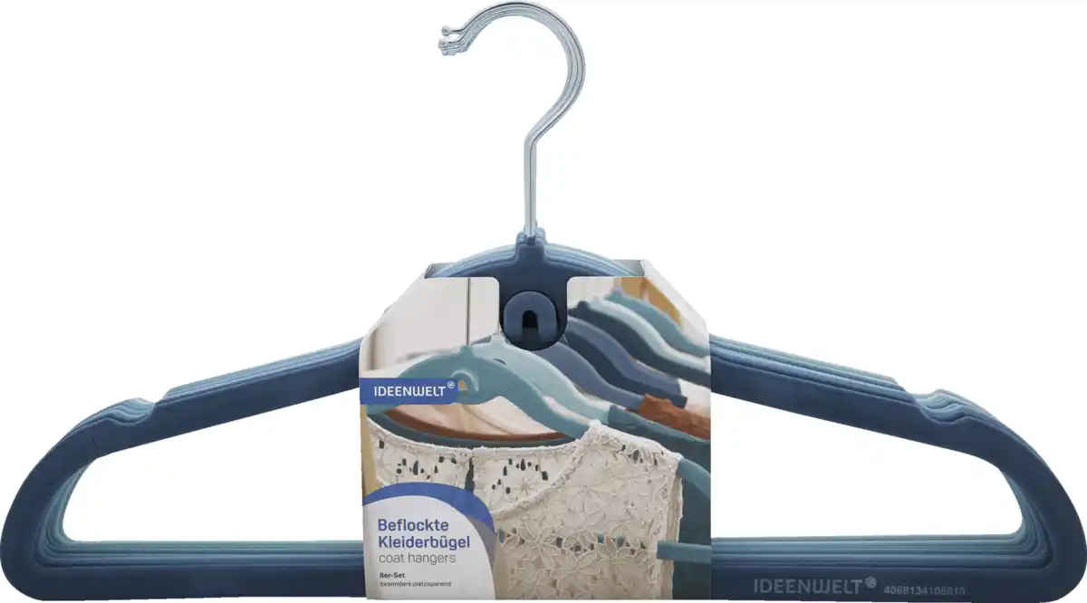 Bild 1 von IDEENWELT Beflockte Kleiderbügel 8er-Set blau