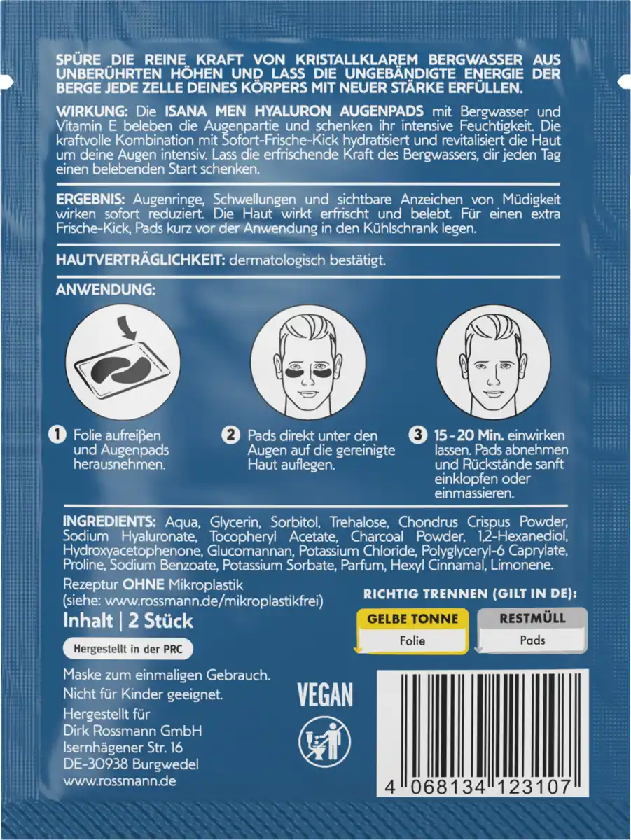Bild 2 von ISANA MEN Augenpads mit Bergwasser und Vitamin C