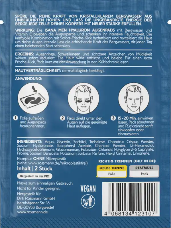 Bild 2 von ISANA MEN Augenpads mit Bergwasser und Vitamin C