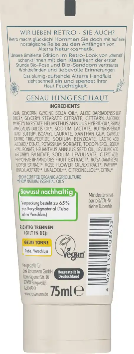 Bild 2 von Alterra NATURKOSMETIK Handfluid Bio-Rose & Bio-Sanddorn Retro Edition, 75 ml
