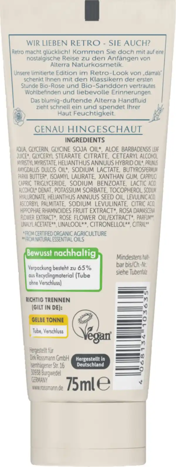 Bild 2 von Alterra NATURKOSMETIK Handfluid Bio-Rose & Bio-Sanddorn Retro Edition, 75 ml