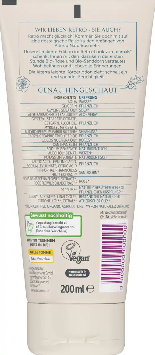 Bild 2 von Alterra NATURKOSMETIK Leichte Körperlotion Bio-Rose & Bio-Sanddorn Retro Edition, 200 ml