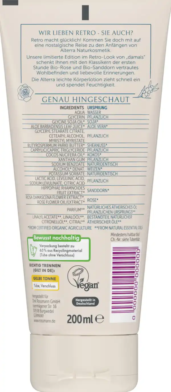 Bild 2 von Alterra NATURKOSMETIK Leichte Körperlotion Bio-Rose & Bio-Sanddorn Retro Edition, 200 ml