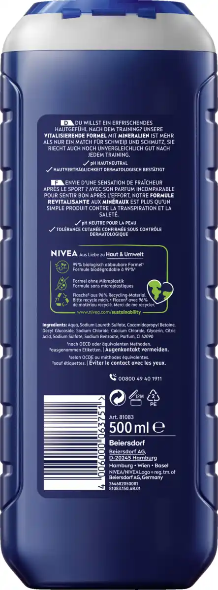 Bild 2 von NIVEA MEN 3in1 Duschgel Sport 24H Fresh Effect, 500 ml