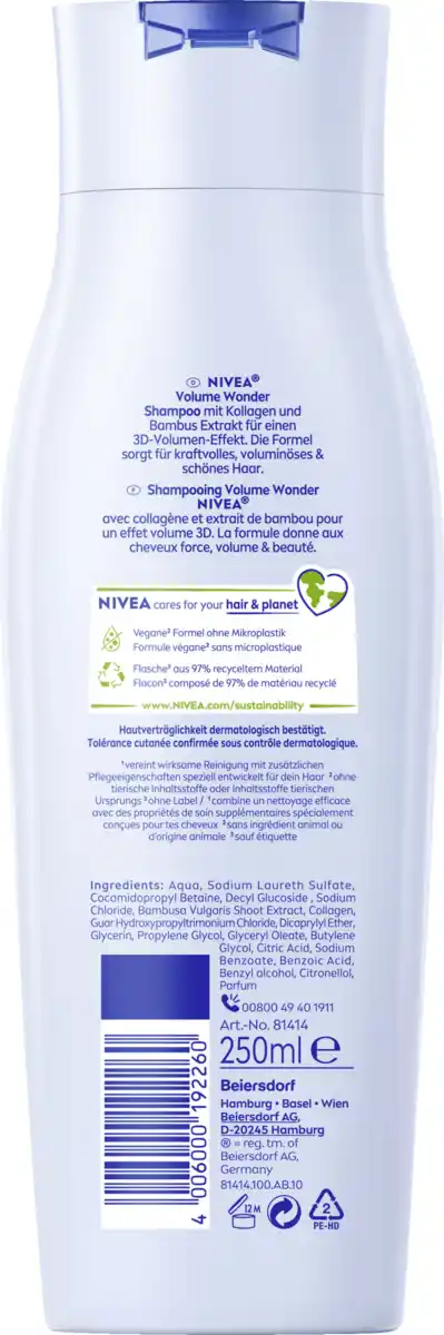 Bild 2 von NIVEA Volume Wonder Aufpolsterndes Shampoo, 250 ml