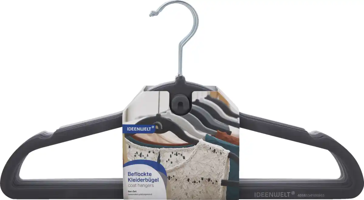 Bild 1 von IDEENWELT Beflockte Kleiderbügel 8er-Set grau