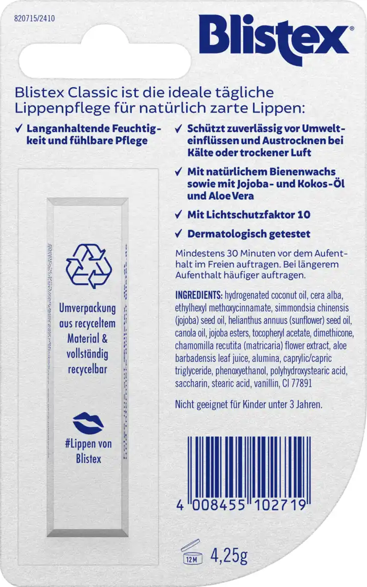 Bild 2 von Blistex Lippenpflegestift Classic LSF 10, 4,3 g