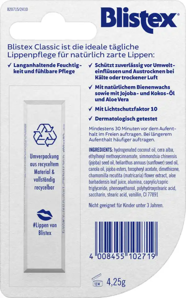 Bild 2 von Blistex Lippenpflegestift Classic LSF 10, 4,3 g