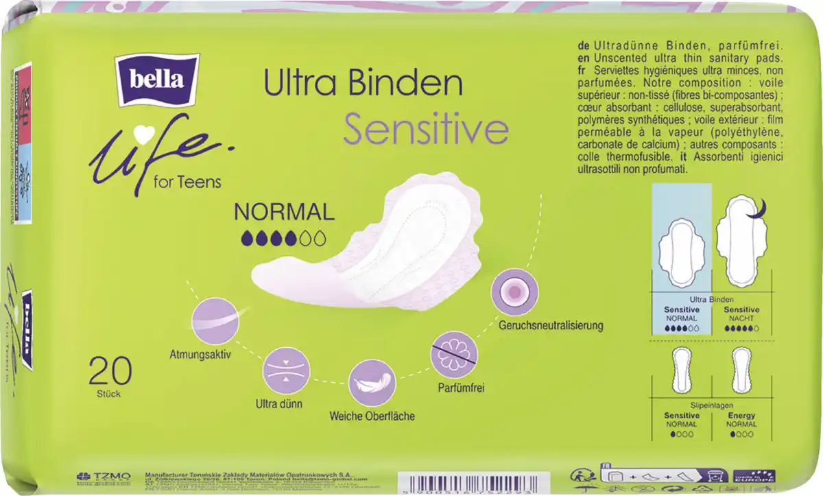 Bild 2 von bella life for Teens Ultra Binden Sensitive Normal mit Flügeln