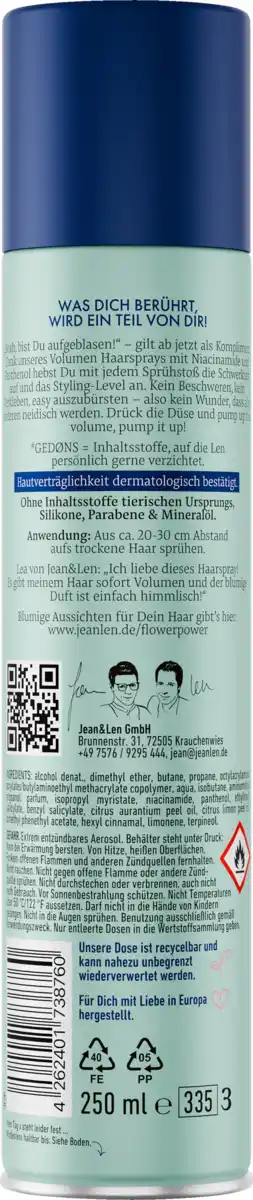 Bild 2 von Jean&Len Pump Up My Volume Volumen Haarspray, 250 ml