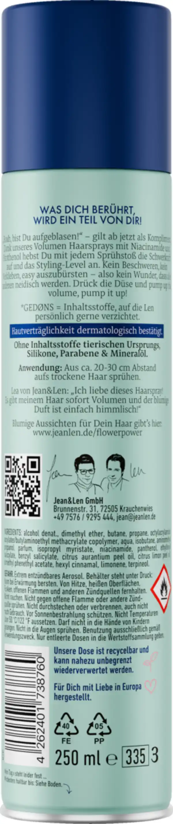 Bild 2 von Jean&Len Pump Up My Volume Volumen Haarspray, 250 ml