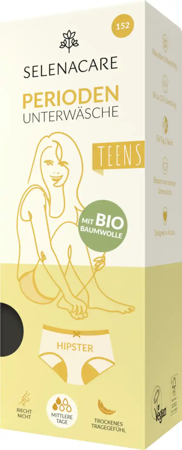 Bild 1 von Selenacare Menstruationsunterwäsche Free-Cut Teens Hipster, Gr. 152/158, schwarz