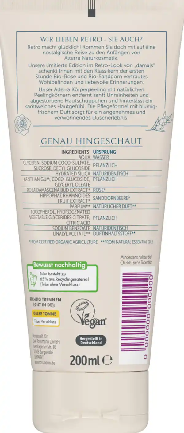 Bild 3 von Alterra NATURKOSMETIK Körperpeeling Bio-Rose & Bio-Sanddorn Retro Edition, 200 ml