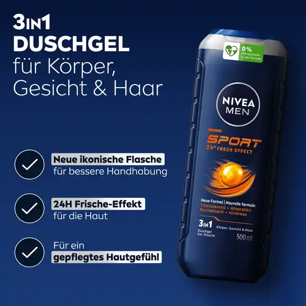 Bild 3 von NIVEA MEN 3in1 Duschgel Sport 24H Fresh Effect, 500 ml