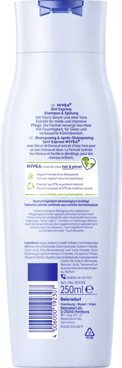 Bild 2 von NIVEA 2in1 Express Shampoo & Spülung, 250 ml