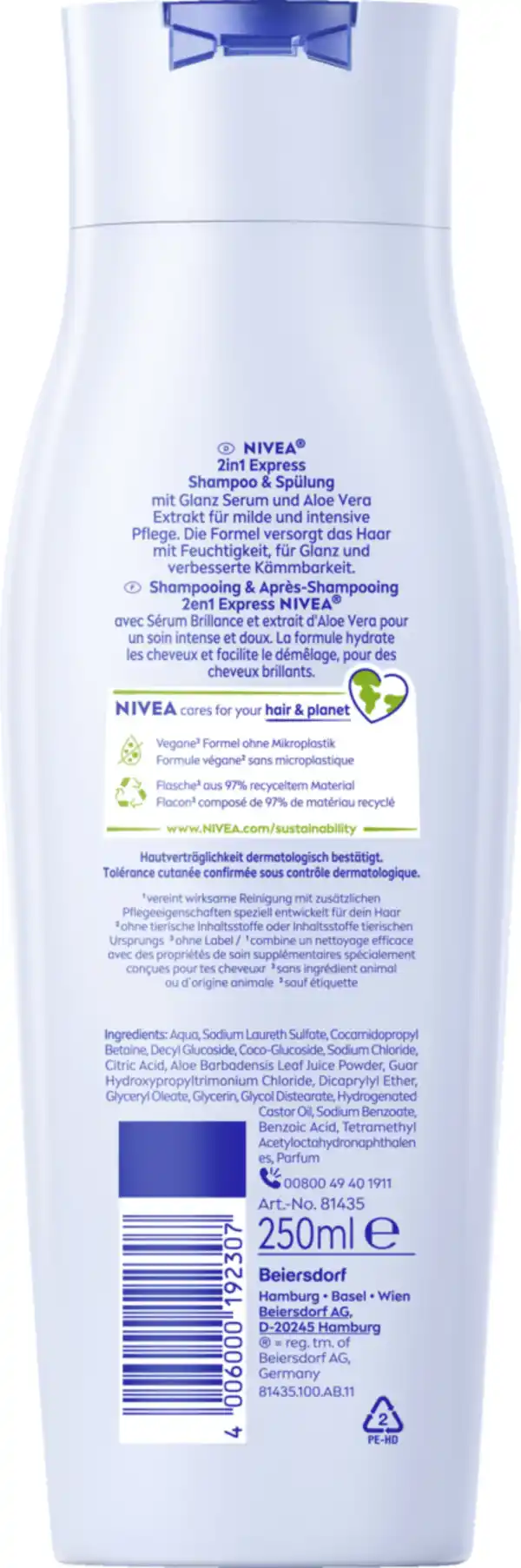 Bild 2 von NIVEA 2in1 Express Shampoo & Spülung, 250 ml