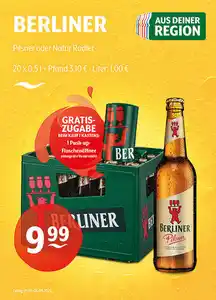 BERLINER Pilsner oder RadlerGratiszugabe beim Kauf eines Kastens: 1 Push-up-Flaschenöffner, nur solange der Vorrat reicht