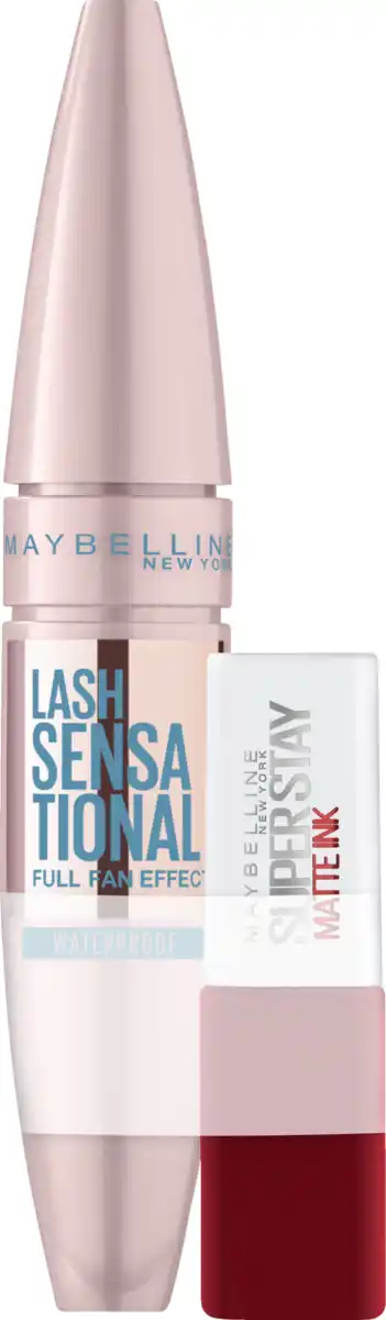 Bild 1 von Maybelline New York Lash Sensational Mascara Very Black Waterproof + Mini Super Stay Matte Ink Lippenstift 20 Pioneer
