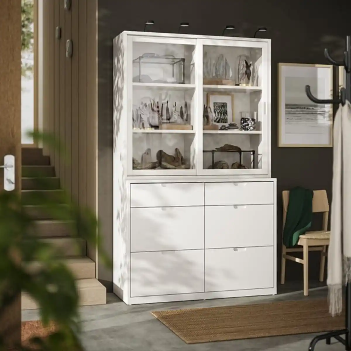 Bild 2 von TONSTAD Aufbewahrung mit Schubladen, elfenbeinweiß/Glas, 121x47x206 cm