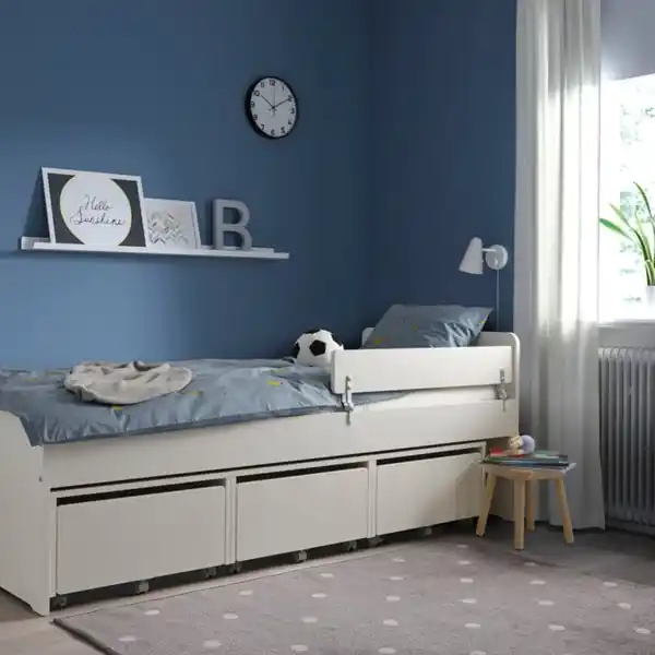 Bild 2 von SLÄKT / NATTAPA Juniorbettges+Stützbrett/Fedholzrah, weiß, 90x200 cm