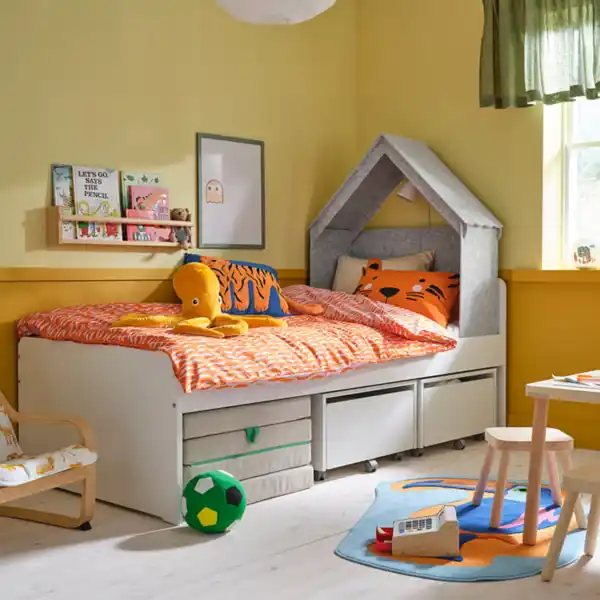 Bild 2 von SLÄKT Bettgestell mit Lattenrost, mit Bettzubehör/grau, 90x200 cm