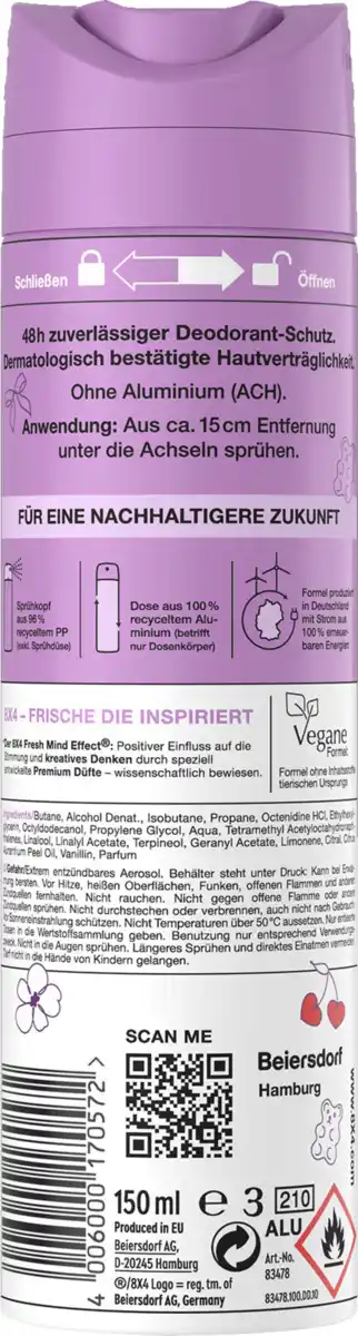 Bild 2 von 8x4 Deospray Vibrant Flower, 150 ml